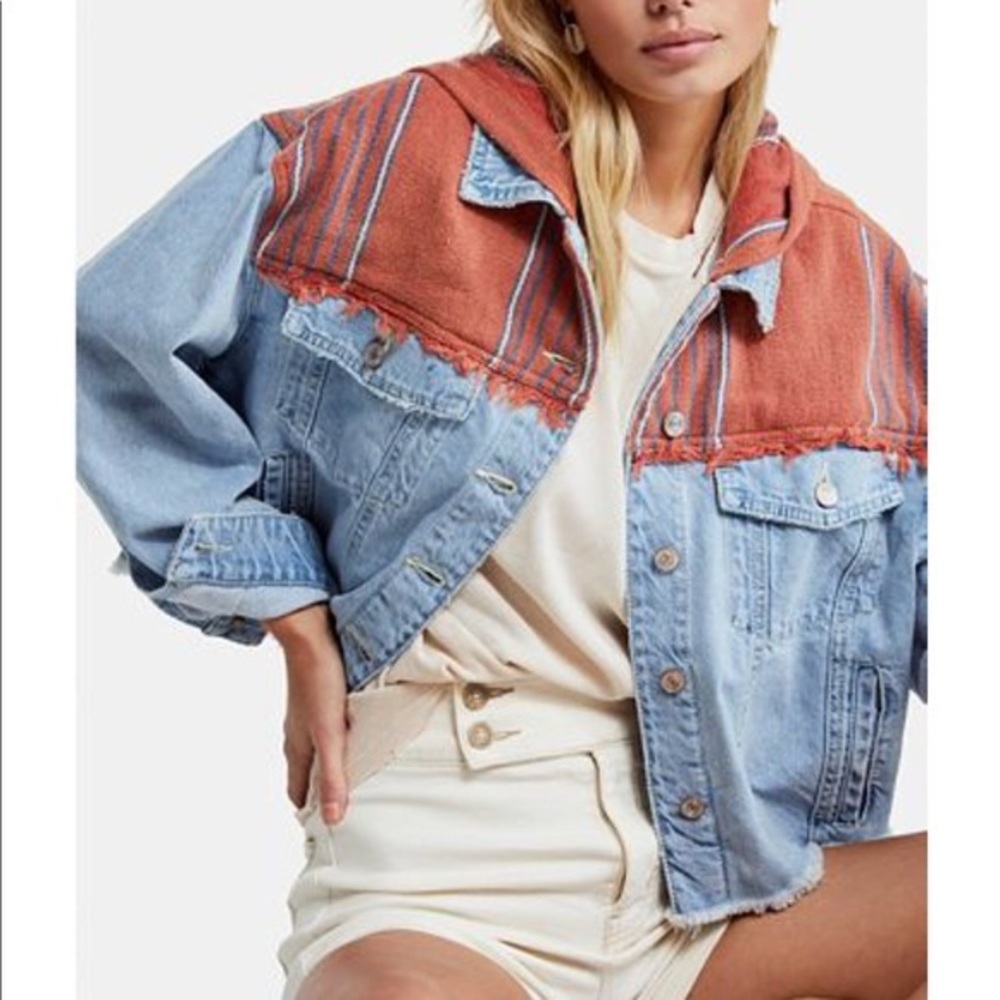 Free People Baja Denim Jacket Hoodie